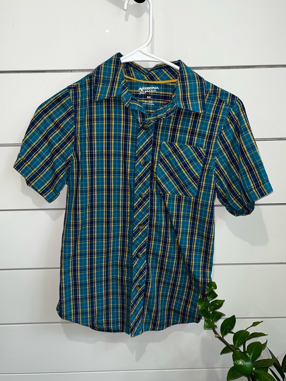 Arizona Jean Co Boys Size 8 Plaid Button Up Shirt 100% Cotton Preppy